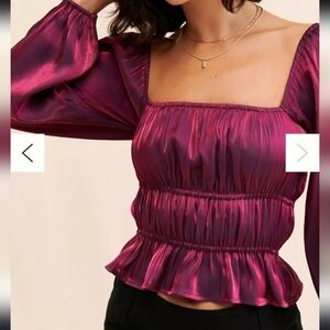 Adelyn Rae Remy Ruched Blouse In Metallic Pink Berry Size XS